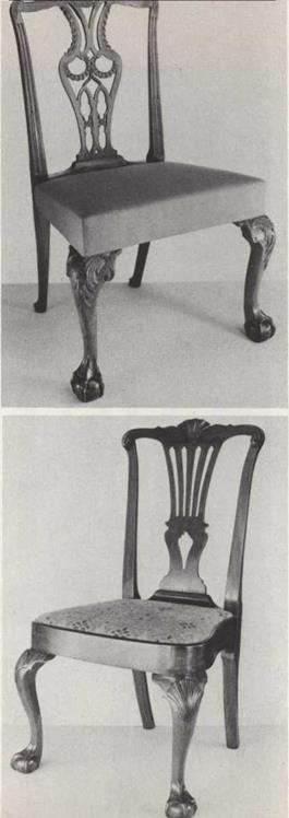 Figures 5 and 6. Side Chairs. The splat design of these chairs (interlaced elements centering on a diamond motif) was frequently used in New York, but variations of it occur on chairs from other regions