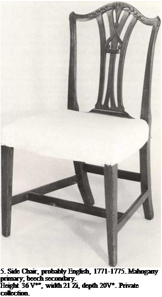 Подпись: 5. Side Chair, probably English, 1771-1775. Mahogany primary; beech secondary. Height 36 V*", width 21 Zi, depth 20V*. Private collection. 