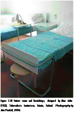 Подпись: Figure 2.28 Patient room and furnishings, designed by Alvar Aalto (1933), Tuberculosis Sanitorium, Paimio, Finland. Photography by Jim Postell, 2006. 