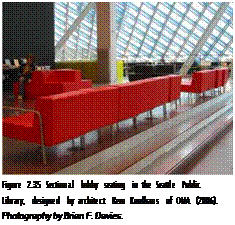 Подпись: Figure 2.35 Sectional lobby seating in the Seattle Public Library, designed by architect Rem Koolhaus of OMA (2006). Photography by Brian F. Davies. 