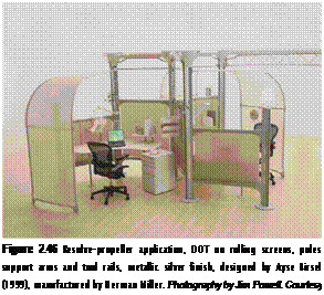 Подпись: Figure 2.46 Resolve-propeller application, DOT on rolling screens, poles support arms and tool rails, metallic silver finish, designed by Ayse Birsel (1999), manufactured by Herman Miller. Photography by Jim Powell. Courtesy of Herman Miller, Inc. 