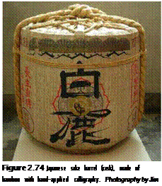 Подпись: Figure 2.74 Japanese sake barrel (cask), made of bamboo with hand-applied calligraphy. Photography by Jim Postell, 2006. 