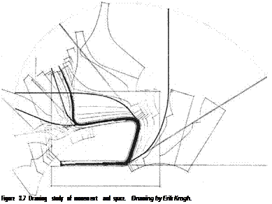 Подпись: Figure 3.7 Drawing study of movement and space. Drawing by Erik Krogh. 