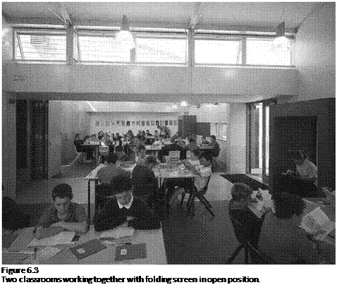 Подпись: Figure 6.3 Two classrooms working together with folding screen in open position. 