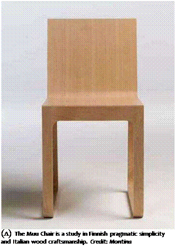 Подпись: (л) The Muu Chair is a study in Finnish pragmatic simplicity and Italian wood craftsmanship. Credit: Montina 