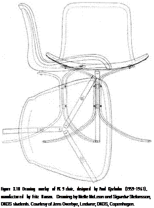 Подпись: Figure 3.18 Drawing overlay of PK 9 chair, designed by Poul Kjsrholm (1959-1961), manufactured by Fritz Hansen. Drawing by Mette McLean and Sigurdur Stefansson, DKDS students. Courtesy of Jens Overbye, Lecturer, DKDS, Copenhagen. 