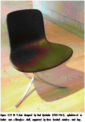 Подпись: Figure 3.19 PK 9 chair designed by Poul Kjsrholm (1959-1961), upholstered in leather over a fiberglass shell, supported by three brushed stainless steel legs. Photography by Jim Postell, 2006. 