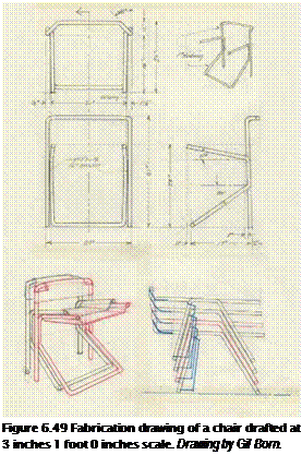 Подпись: Figure 6.49 Fabrication drawing of a chair drafted at 3 inches 1 foot 0 inches scale. Drawing by Gil Born. 