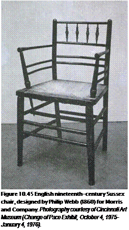 Подпись: Figure 10.45 English nineteenth-century Sussex chair, designed by Philip Webb (I860) for Morris and Company. Photography courtesy of Cincinnati Art Museum (Change of Pace Exhibit, October 4, 1975-January 4, 1976). 