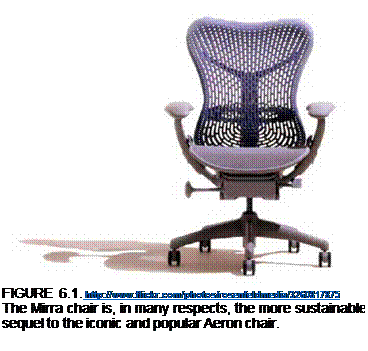 Подпись: FIGURE 6.1. http://www.flickr.com/photos/rosenfeldmedia/3260817875 The Mirra chair is, in many respects, the more sustainable sequel to the iconic and popular Aeron chair. 