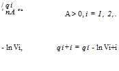 Подпись: / qi ' nA eu A > 0, i = 1, 2,. - ln Vi, qi+i = qi - ln Vi+i 