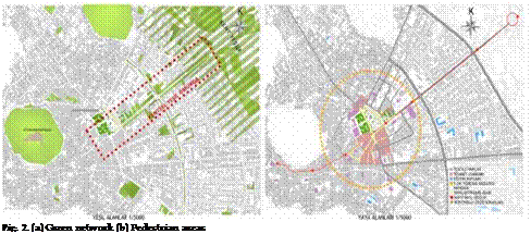 Подпись: Fig. 2. (a) Green network (b) Pedestrian areas 