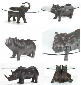 Coffee little tables with bronze figures of animals